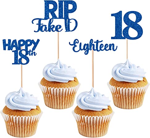 "Gidobo 24Pcs Blue Glitter 18th Birthday Cupcake Toppers | Happy 18th Eighteen Cake Decorations"