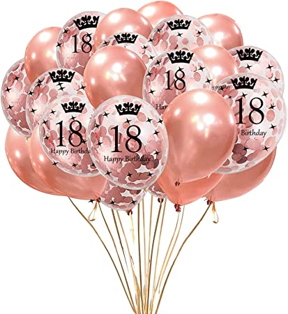 "Rose Gold Pearl Balloons: 12-Inch Confetti Balloons for Birthday Decoration (16pc)"