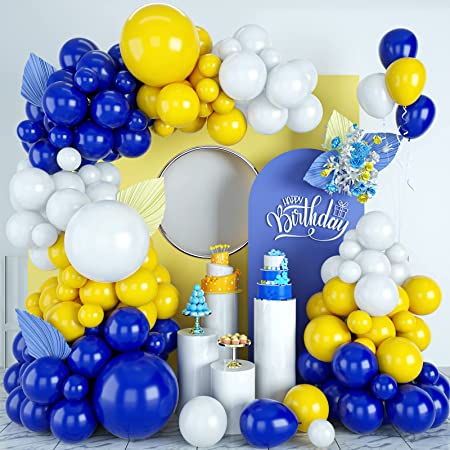 Balloons Garland Arch Kit - Klein Blue Yellow White Balloon Arch Kit - Blue Latex Balloons Party Balloons For Birthday Decoration Wedding Baby Shower Engagement DIY Decorat