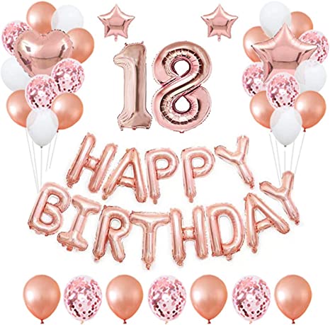 th Rose Gold Birthday Party Decorations Pack: Banner & Balloons for Girls/Women"