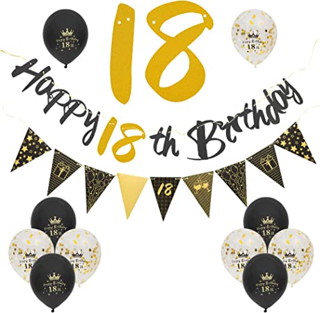 "Supply Cube 12-Piece Birthday Decorations Kit | Black Gold Happy Birthday Banner | Party Supplies"