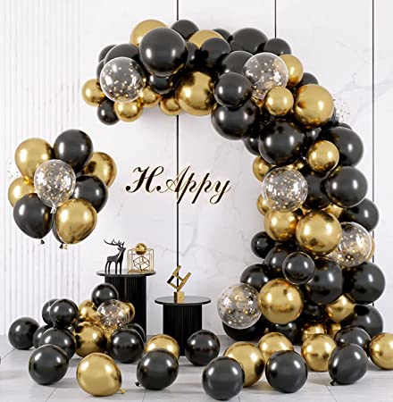 Flixcart Black and Gold Balloon Arch Kit - 101 Pcs Balloon Garland Kit with DIY Tools - Perfect for Halloween, Engagement, Wedding, Welcome Home, Graduation & Kids Birthday