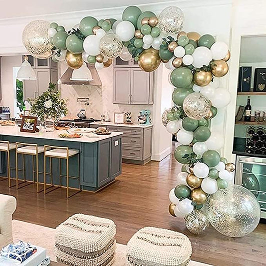 Sage Green Balloon Arch Kit - 121pcs Olive Green Balloon Garland Kit - Green White Gold Confetti Balloons for Boy Girl Birthday Party Balloons, Baby Shower Decorations, Jung