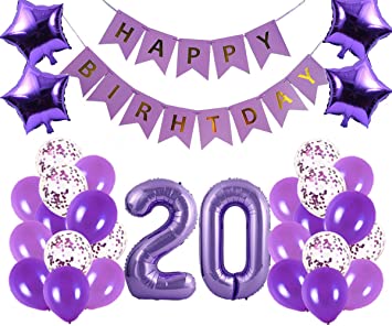 Purple 20th Birthday Party Decorations Kit for Celebrations