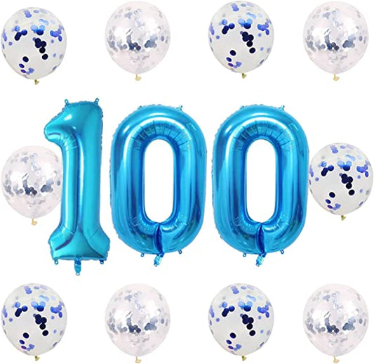 "Blue Balloon Set Number 100 Balloon Kit - Giant Foil Balloons - Birthday Party Favors"