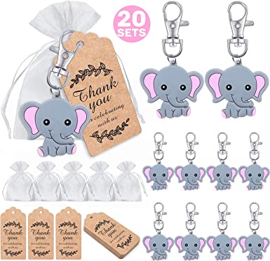 20 Sets Baby Shower Guest Gift,Baby Elephant Keychains