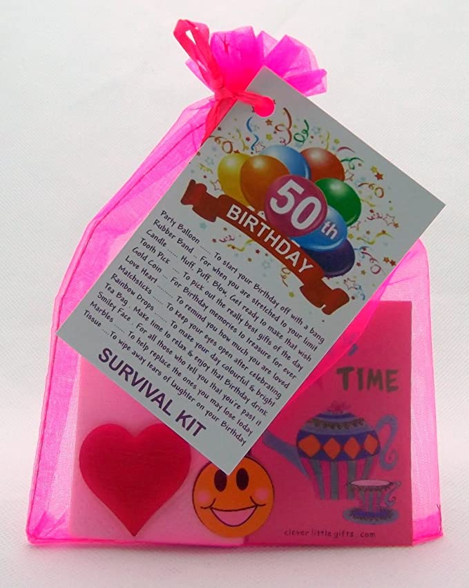 "Cleverlittlegifts 30th 40th 50th 60th Birthday Present Survival Kit: Fun Novelty Gift Card Keepsake (50, Hot Pink)"