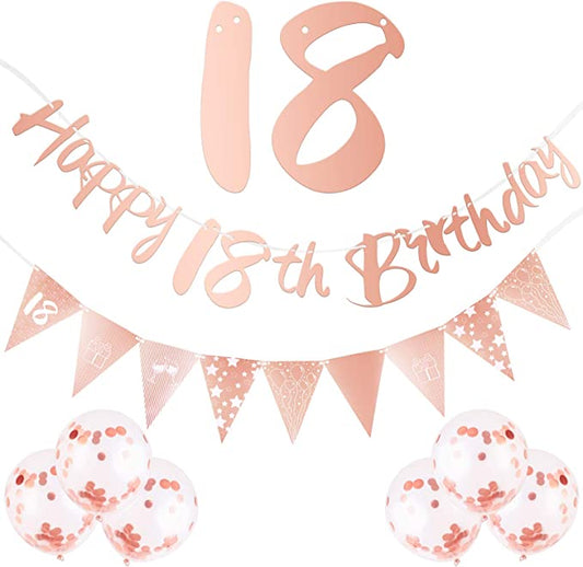 se Gold 18th Birthday Decorations Kit: Happy Birthday Banner & Confetti Latex Balloons"