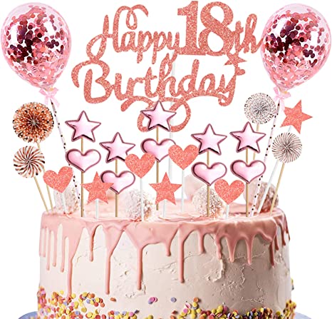 "Happy Birthday Cake Topper 18th | Rose Gold Glitter Cake Decorations"