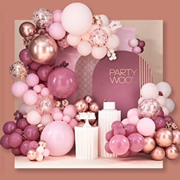 PartyWoo Dusty Rose Balloon Arch Kit - 140 pcs Pink Balloon Garland Kit - Rose Gold Balloons - Metallic Balloons for Dusty Pink Birthday Decorations Women - Bridal Shower -