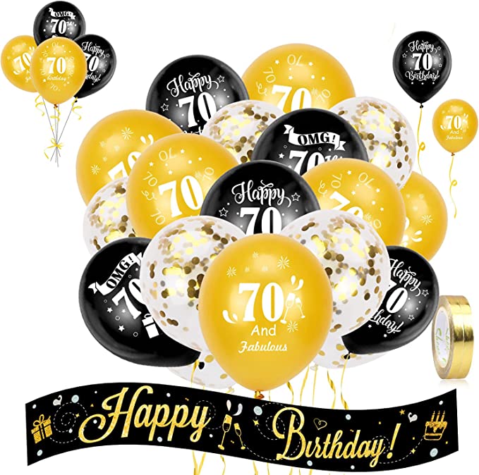 "HOWAF 70th Birthday Decoration Kit - Black and Gold Party Supplies"