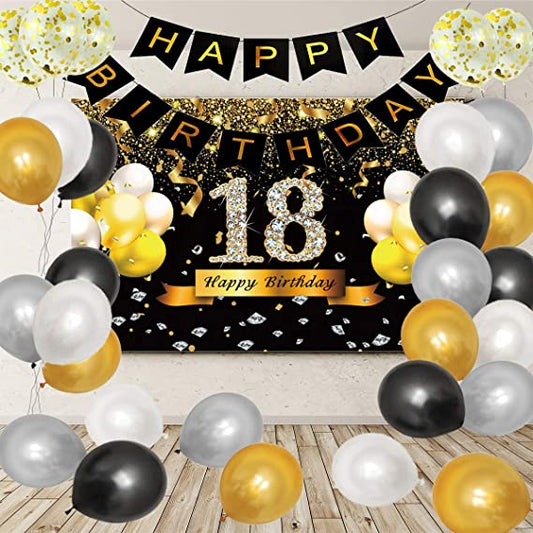 "Hoftial 18th Birthday Party Decorations Kit | Happy Birthday Banner and Balloons"