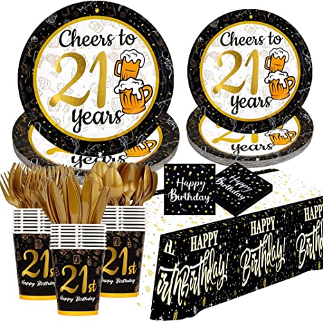 Black and Gold 21st Birthday Party Decorations for Him/Her