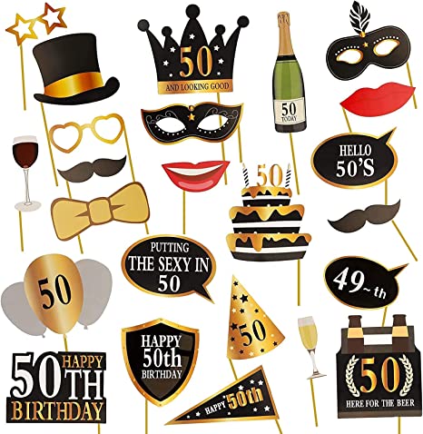 "Funny 50th Birthday Photo Booth Props: Glitter Decorations for Men and Women"