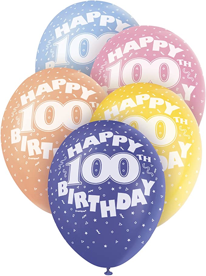 "Pearlised Latex Assorted Happy 100th Birthday Balloons - Pack of 5"