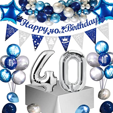 40th Birthday Party Decorations Men - Sumtoco Navy Balloon Kit Include Happy Birthday Banner, Triangle Flag Bunting, and Balloons for Boy Male Birthday Party Supplies