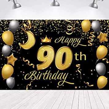 "Celebrate with Style - Black Gold 90th Birthday Backdrop Banner & Decorations"