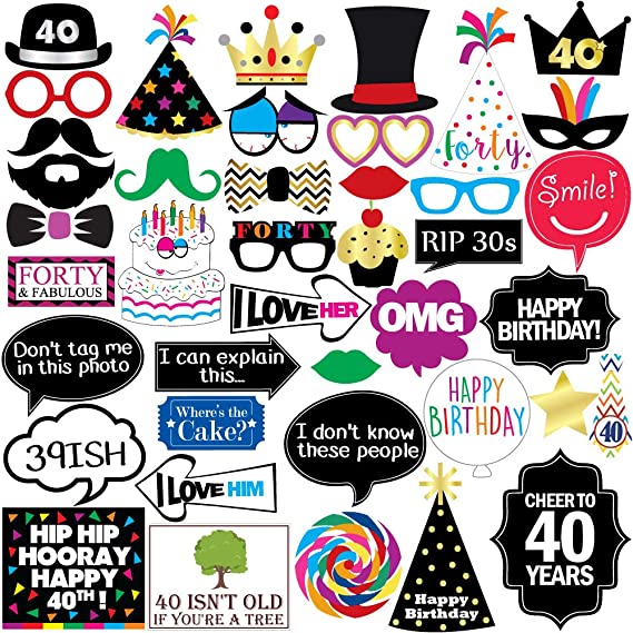 40th Birthday Photo Booth Party Props - 40 Pieces - Funny 40th Birthday Party Supplies, Decorations, and Favors