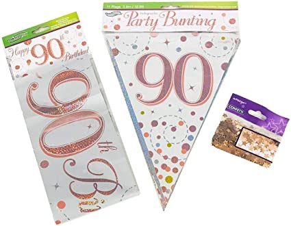 "Blue Number 90 Foil Balloon Happy Birthday Banner Kit - 90th Birthday Decoration - Great Gift"