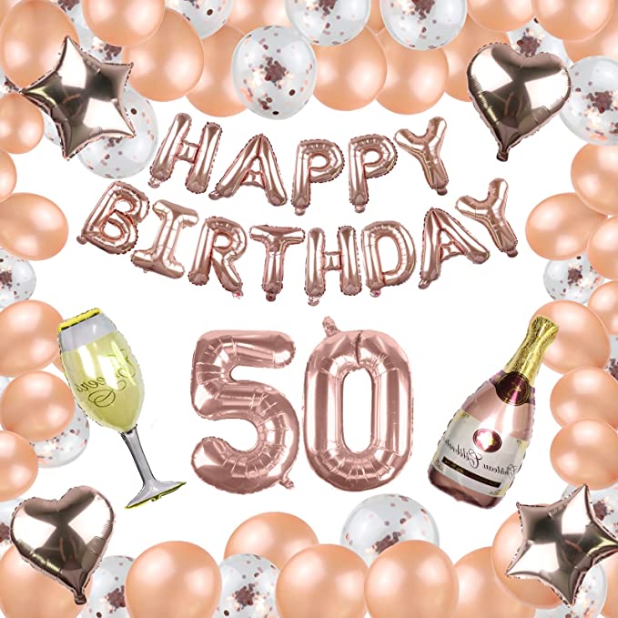 "50th Birthday Decorations for Women: Banner, Balloons, and Fringe Curtain Set"