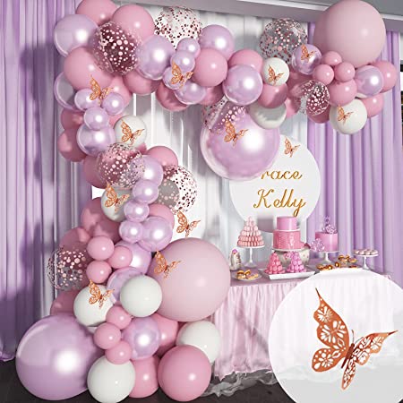 Baby Shower Decorations for Girl 140 Pcs Pink Balloon Garland with Butterfly Stickers