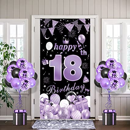 "18th Birthday Decorations for Girls | Black Purple Gold Party Supplies with Happy 18th Birthday Banner"