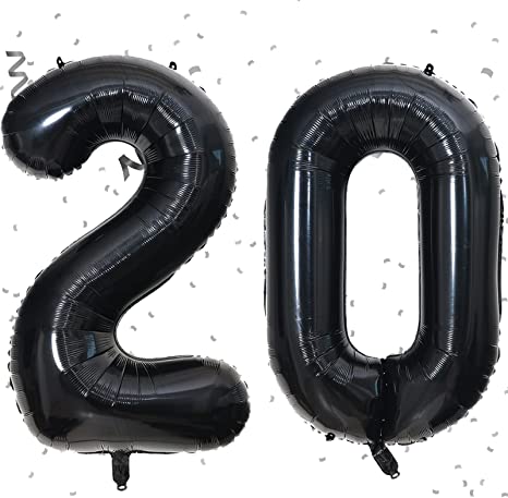 "KAINSY 40In Giant Digital 20 Number Balloons: Black Foil Balloon for 20th Birthday"