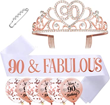 "Rose Gold 90th Birthday Cake Topper Set - Happy Birthday Cake Decorations for Women"