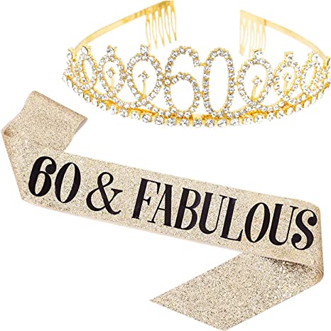 "Leixi 60 and Fabulous Sash & Rhinestone Tiara Kit: 60th Birthday Sash, Party Favors, Decorations"