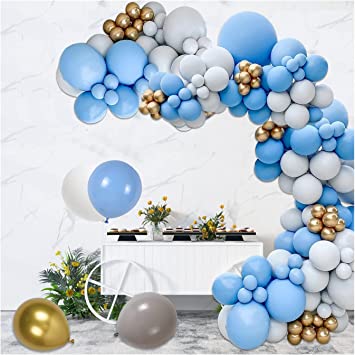 Blue Balloon Arch kit 84pcs Baby Blue Balloon Garland kit Party Decoration Blue Gold And White Balloon Grey Balloons