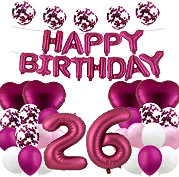 Sweet 26th Birthday Balloon Decorations - Burgundy Number 26 Foil Balloons, Latex Balloon Gifts for Girls, Boys, Women, Men