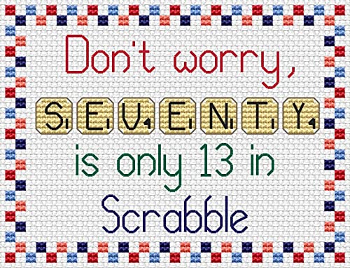 "Scrabble Birthday Anniversary Card Cross Stitch Kit - Handmade Gift for 70th Celebration"