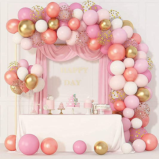 144 Pcs Balloons Garland Kit Arch - Rose Gold Pink White Latex Confetti Gold Metallic Balloons - Party Decorations for Birthday Wedding Graduation Baby Shower - Pink