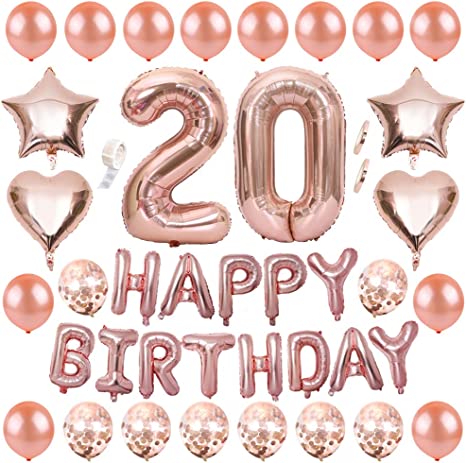 Rose Gold 20th Birthday Balloon Banner for Girls' Celebrations