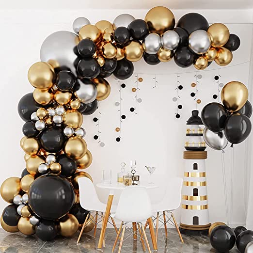 Black And Gold Balloon Arch Kit - 134pcs Black Gold Silver Balloons Garland Kit - DIY Balloon Arch For Men Boy Birthday Party, Wedding, Anniversary, Retirement, Graduation D