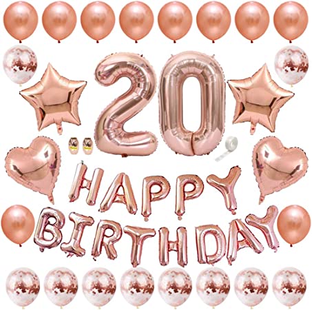 "Huture 20 Birthday Party Supplies: Rose Gold Number 20 Balloon & Banner Kit"