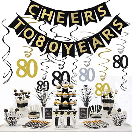 "JeVenis 80th Birthday Party Decorations Kit - Cheers to 80 Years Celebration"