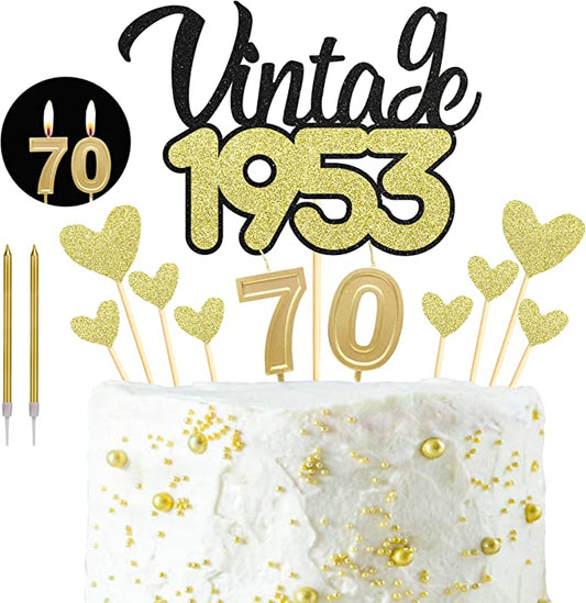 "Sotpot Gold Glitter 70th Birthday Cake Decorations: Candles, Cake Topper, Cupcake Toppers"