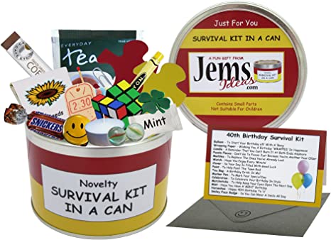 40th Birthday Survival Kit In A Can - Novelty Fun Gift - Humorous Happy 40th Present & Card All In One - Customize Your Can Color (Red/Yellow)