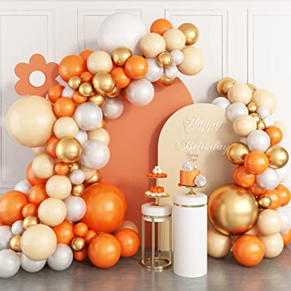 Balloons Arch Kit - Orange Apricot White Balloons Garland Kit with Metallic Gold Balloons - Pearl White Neutral Birthday Party Balloons Decorations for Thanksgiving Wedding