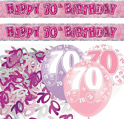 "Glitz 70th Birthday Foil Banner Party Decoration Kit - Pink Theme"