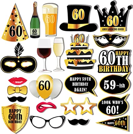 "NiCoLa 60th Birthday Photo Booth Props: Black and Gold Props for Women and Men Party Decorations"