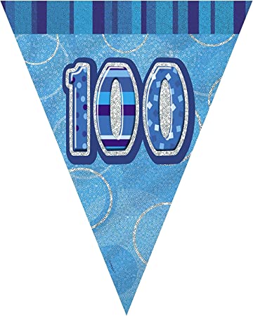 "Foil Glitz Blue 100th Birthday Bunting Flags - 9ft Decoration"
