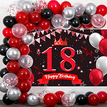 "18th Birthday Decorations for Girls Boys | Red Silver Party Supplies with Happy 18th Birthday Banner"