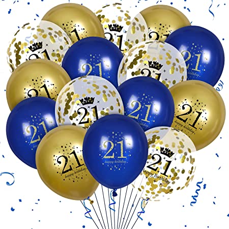 21st Birthday Balloons Decorations - 15Pcs Navy Blue and Gold Happy 21st Birthday Balloons Confetti Balloons for Boys, Girls, 21st Birthday Anniversary Party Decor