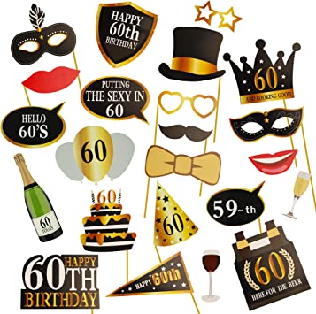 "KissDate 60th Birthday Photo Booth Props: Funny DIY Kit for Men and Women Party Supplies"