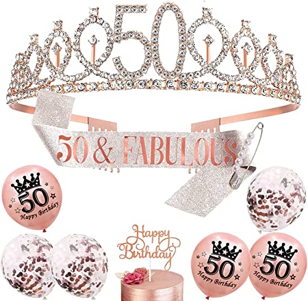 "Birthday Decoration Kit for Girls Women: Sash, Tiara, Balloons, and Cake Topper"