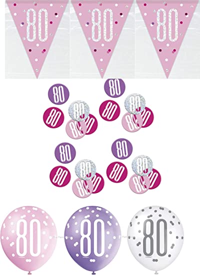 "Unique BPWFA-4182 Glitz 80th Birthday Foil Banner Party Decoration Kit - Pink"