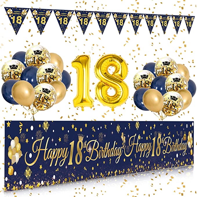 "18th Birthday Decorations for Boys and Girls | Happy 18th Birthday Banner, Balloons, Flags"