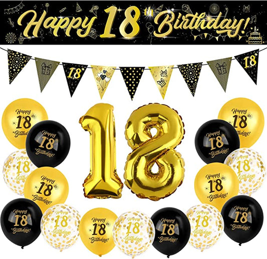 ack Gold 18th Birthday Party Decorations Kit: Banners, Confetti Balloons & Supplies"